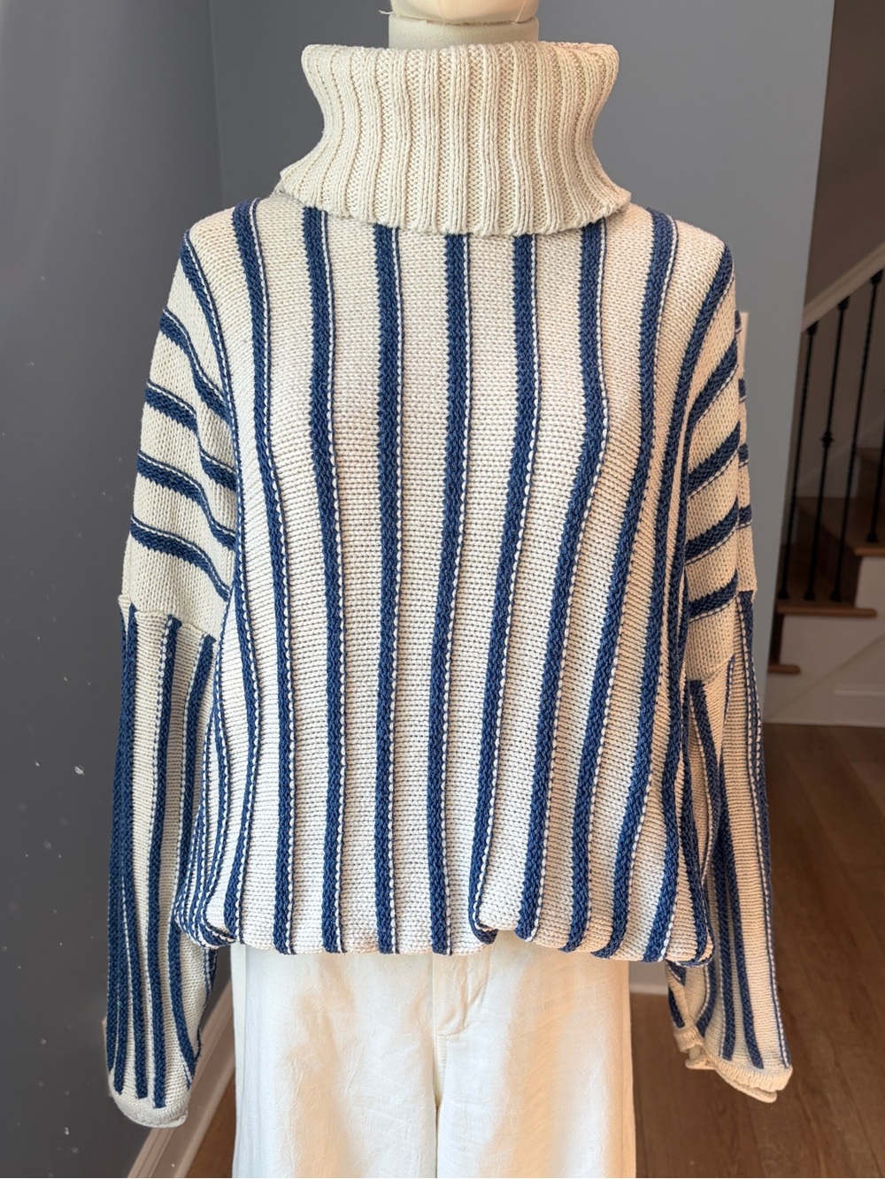 Vintage Absolutely Cotton Oversized Striped Turtleneck Sweater USA Made